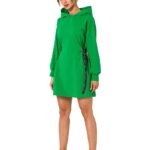 Robe Sweat Verte Casual Evasee Manches Longues