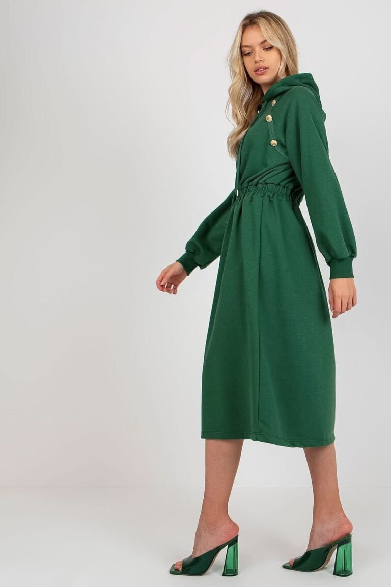 Robe Sweat Verte Manche Longue Evasee 3