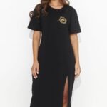 Robe T Shirt Noire Midi Avec Fente Profonde 2