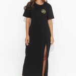 Robe T Shirt Noire Midi Avec Fente Profonde Noir 36 38