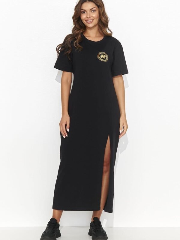 Robe T Shirt Noire Midi Avec Fente Profonde Noir 36 38