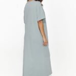 Robe T Shirt Vert Gris Fendue Midi