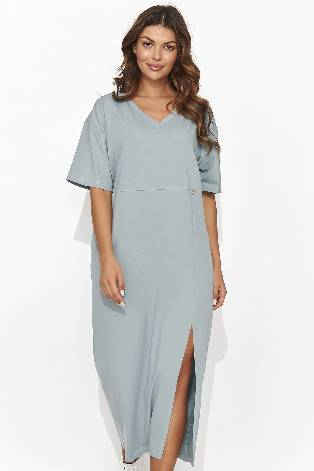 Robe T Shirt Vert Gris Fendue Midi 2