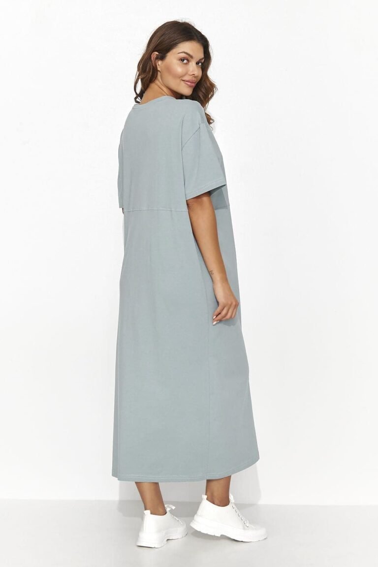 Robe T Shirt Vert Gris Fendue Midi