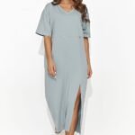 Robe T Shirt Vert Gris Fendue Midi Vert Gris 36 38
