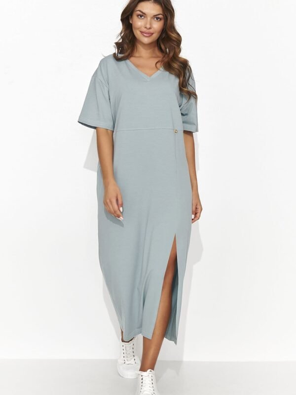 Robe T Shirt Vert Gris Fendue Midi Vert Gris 36 38