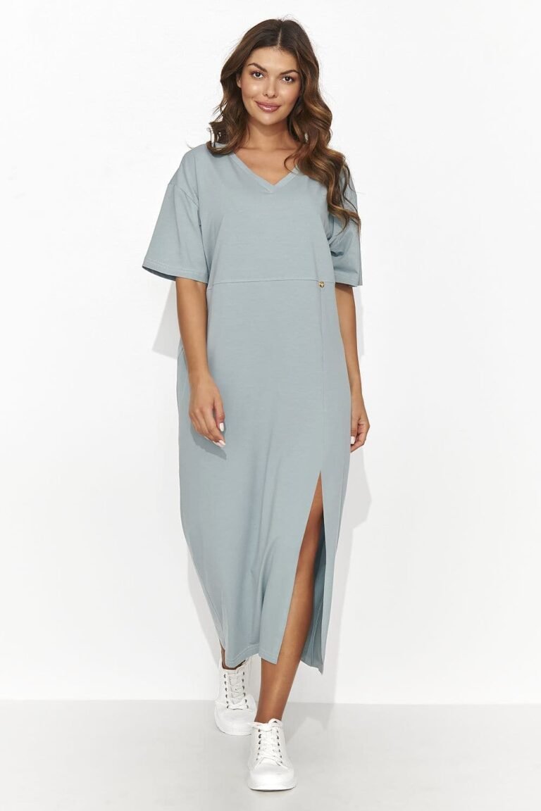 Robe T Shirt Vert Gris Fendue Midi Vert Gris 36 38