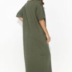 Robe T Shirt Verte Midi Fendue Casual