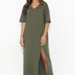 Robe T Shirt Verte Midi Fendue Casual Vert 36 38