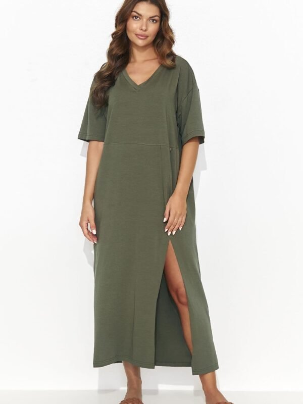Robe T Shirt Verte Midi Fendue Casual Vert 36 38