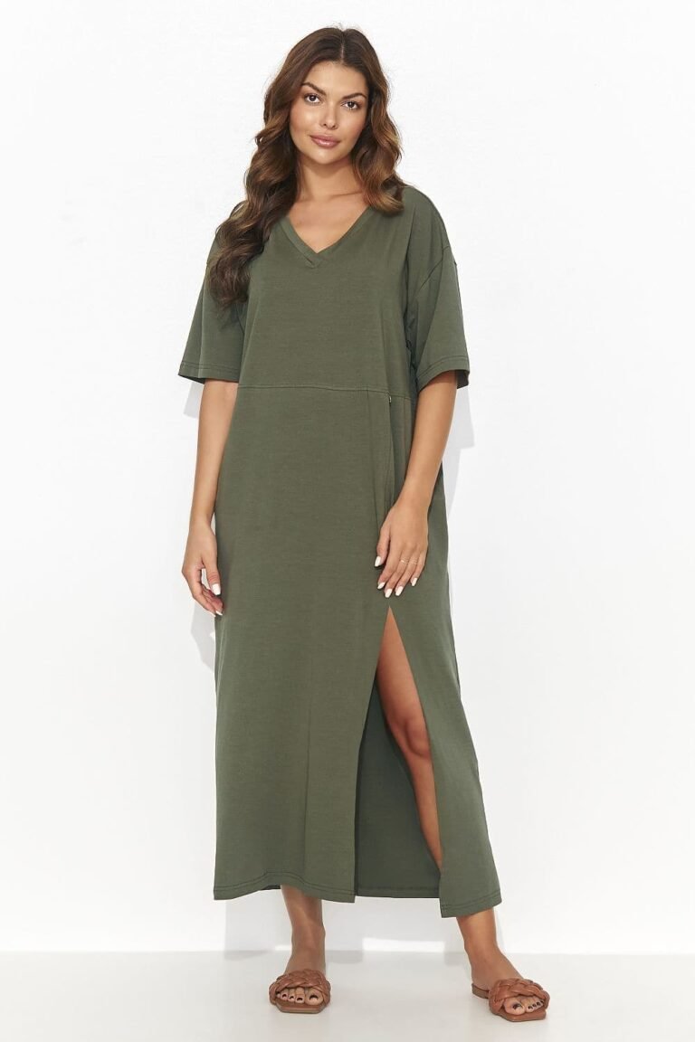 Robe T Shirt Verte Midi Fendue Casual Vert 36 38