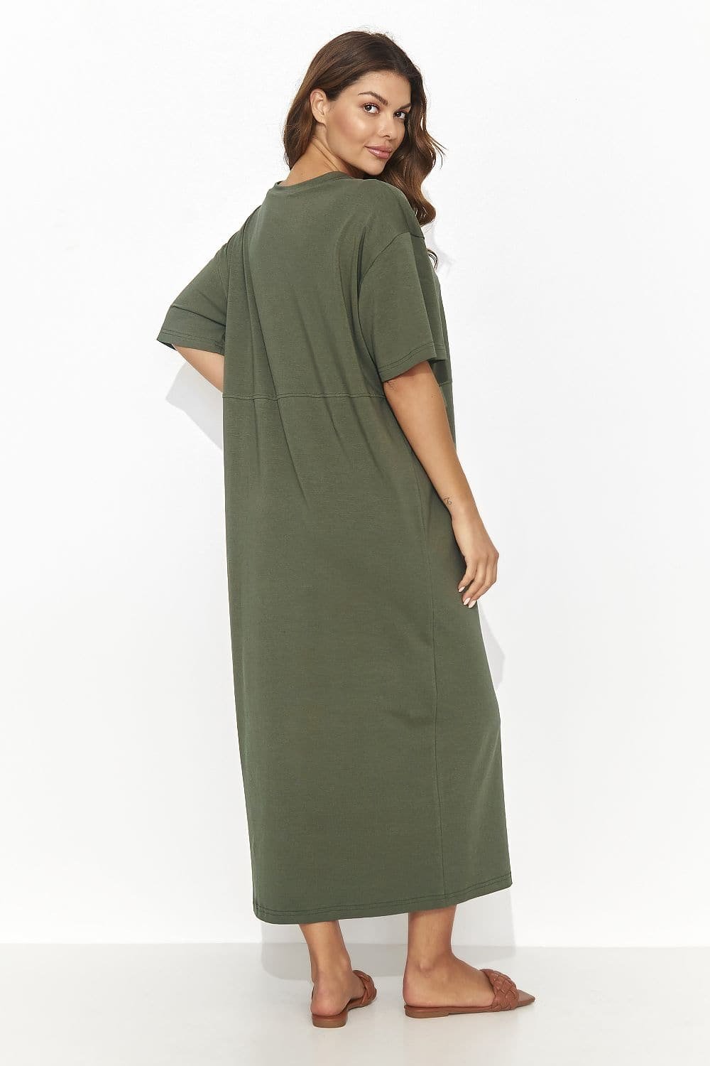 Robe T Shirt Verte Midi Fendue Casual