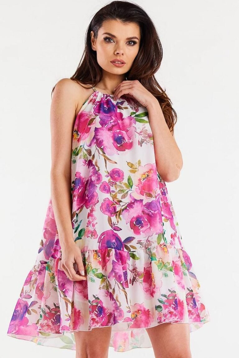 Robe Trapeze Fleurie Rose Courte 2