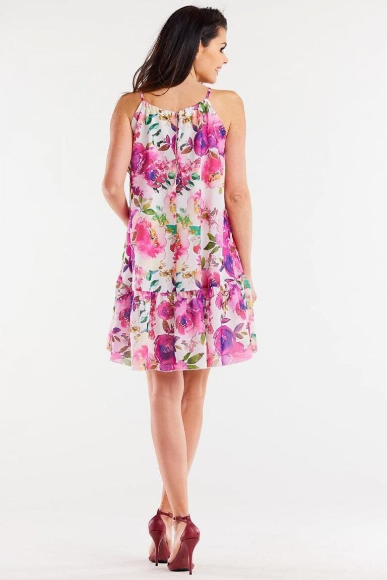 Robe Trapeze Fleurie Rose Courte
