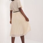 Robe Trapeze Plissee Beige Midi 2