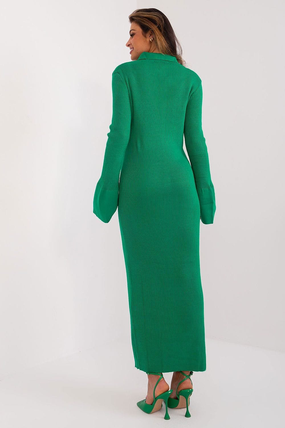 Robe Tricot Verte Longue Fendue 2