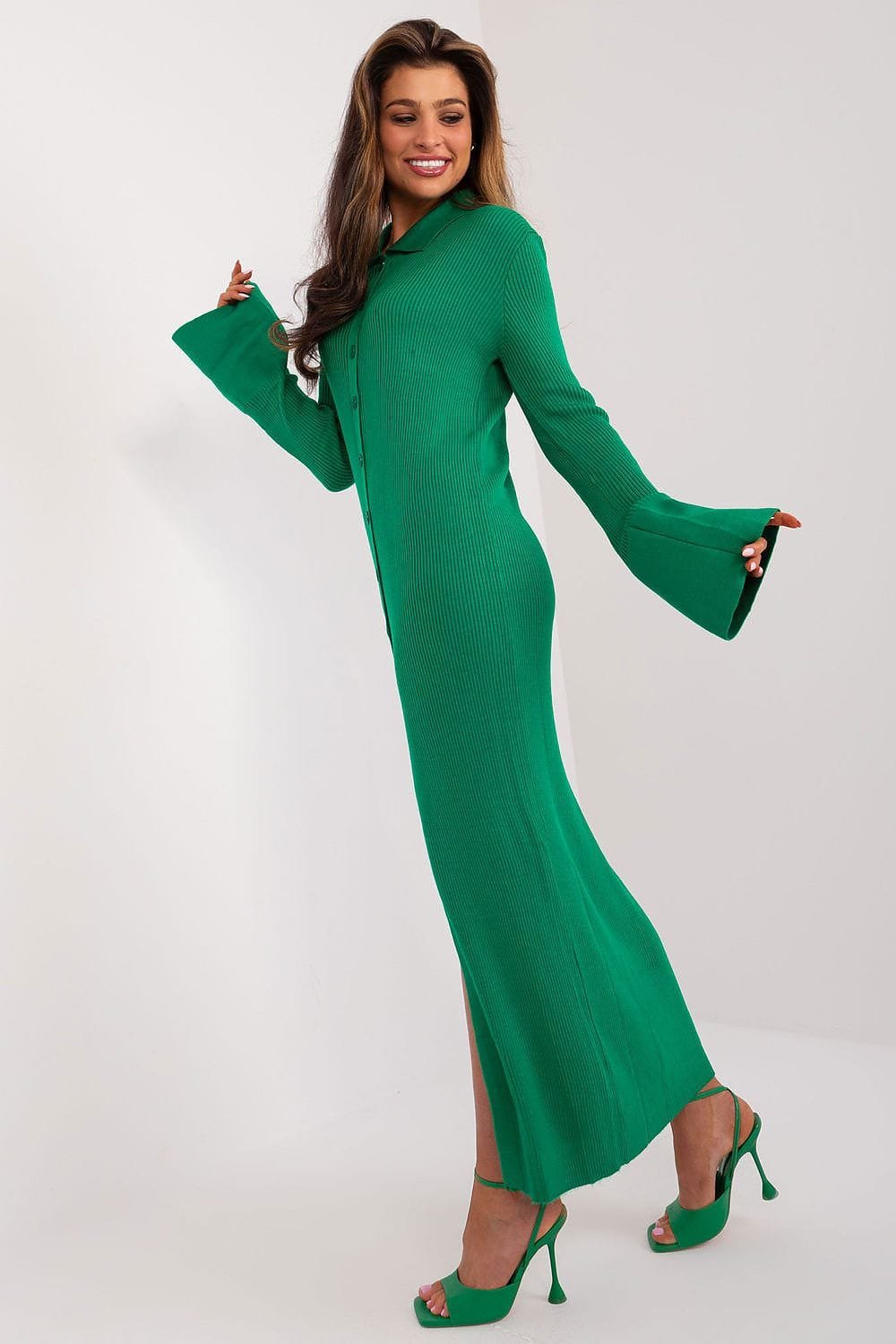Robe Tricot Verte Longue Fendue