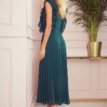 Robe Verte Midi Plissee Sans Manches